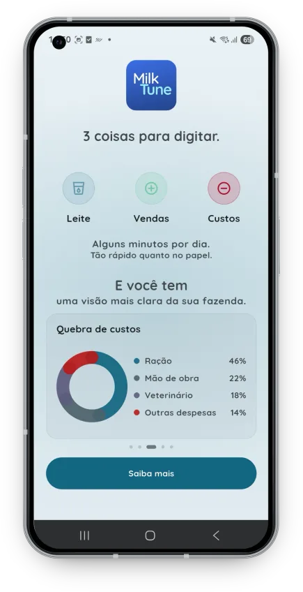 MilkTune screen highlighting a simple cost recording flow