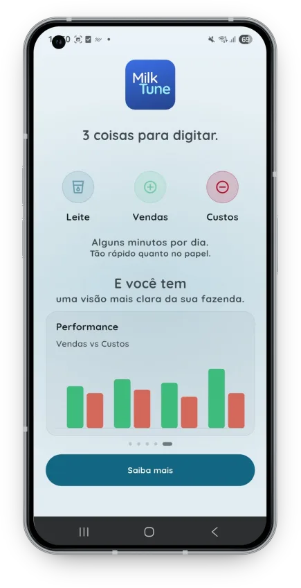 MilkTune screen combining quick records and performance overview